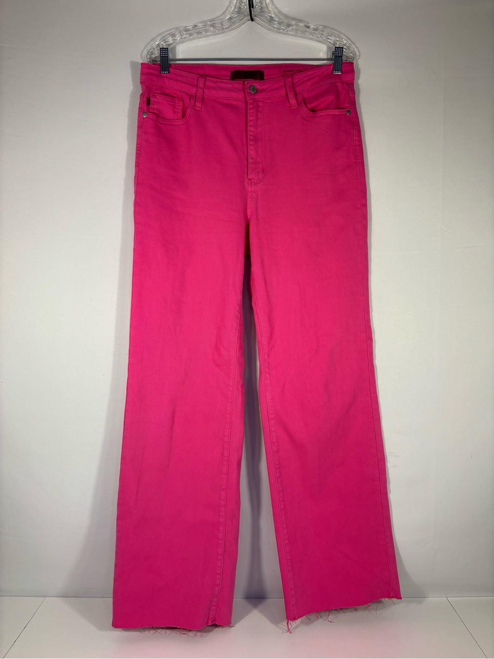 Judy Blue Hot Pink Wide Leg Jeans Garment Dyed Raw Hem Size 15/32